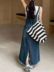 DAZY Women's Casual Washed Long Denim Dress - Blue - View 4