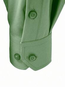 Manfinity Mode Men's Casual Versatile Solid Color Long Sleeve Shirt - Green - View 4