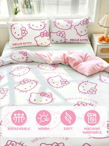 HELLO KITTY AND FRIENDS | SHEIN 3件組可愛卡通印花被套組，磨毛材質，柔軟保暖，多尺寸可選，適用單人床/雙人床/加大雙人床/特大雙人床 - 淺粉色 - 查看 7