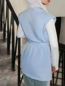 Solavon Plus Size Women's Solid Color Single Button Casual Commute Blazer Vest - Baby Blue - View 2