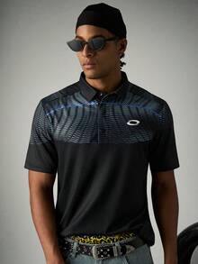 Sport MetroGents Kemeja Polo Olahraga Pria dengan Motif Geometris dan Kancing Setengah Plaket - Hitam - View 6