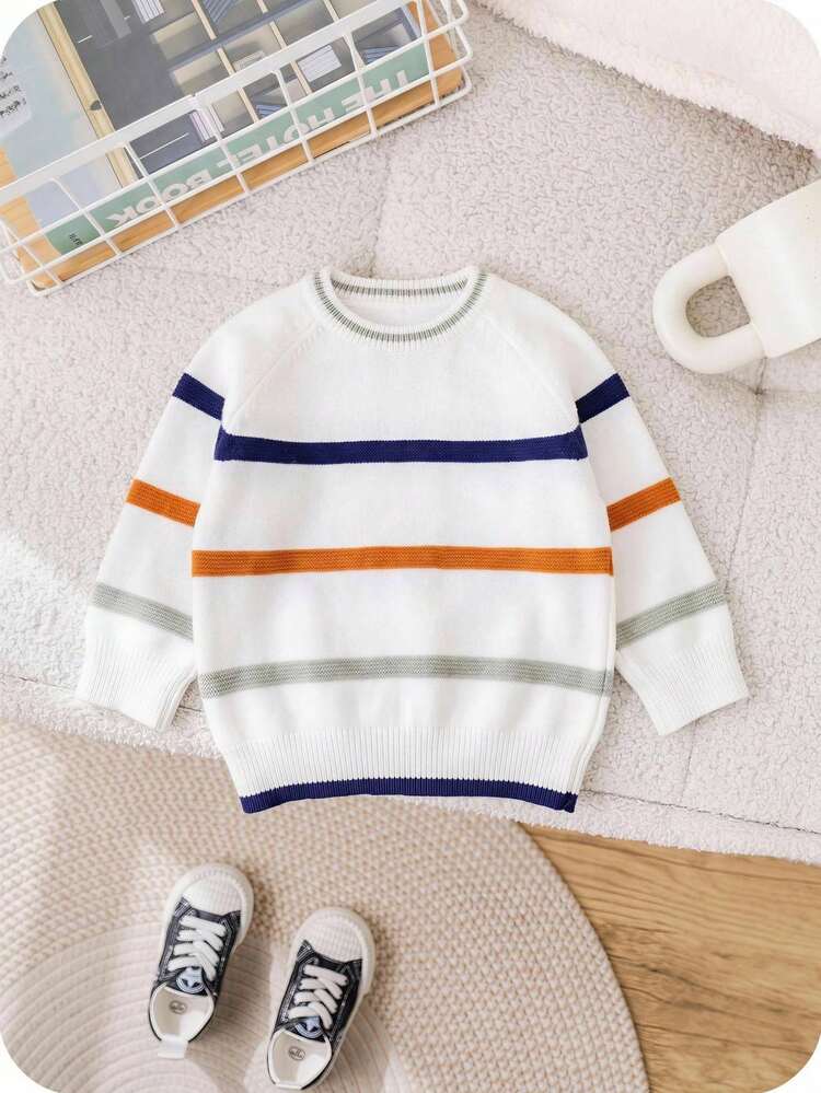 SHEIN Back To School Season Graduation Season Young Boys Multi-Color Autumn/Winter Casual Comfortable Versatile Cute Colorful Striped Loose High Elasticity Pullover Sweater - Multicolor - View 3