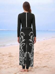 Swim Mulvari Swim Shayni 夏季沙灘女款連身泳衣套裝阿拉伯風服飾 - 黑與白 - 查看 2