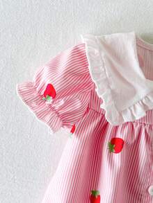 SHEIN 新生兒可愛卡通愛心圖案細肩帶蝴蝶結裝飾洋裝，春夏外出公主甜美風，度假與派對穿搭 - 粉色 - 查看 6