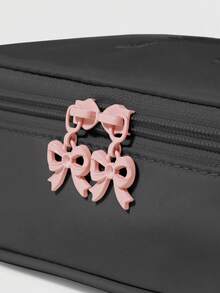 ROMWE Kawaii Bolsa de almacenamiento de cosméticos de gran capacidad con bordado de lazo cuadrado - Negro y rosa - Ver 2