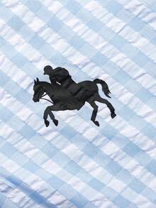 SHEIN 青少年女孩 Polo 童裝條紋刺繡圖案短袖中長洋裝，適合青少年女孩，對比色荷葉領花瓣袖印花洋裝，適合學校、戶外活動、購物，鈕扣洋裝 - 藍色 - 查看 4