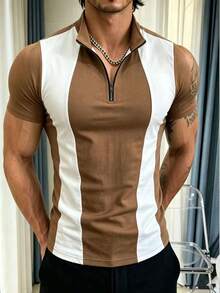 Manfinity Dauomo Kaos Lengan Pendek Slim Fit Colorblock Kasual Pria untuk Musim Panas - MultiWarna - View 1