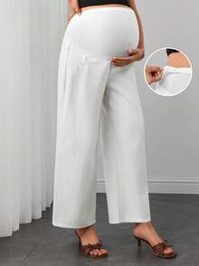 Momance Maternity Denim Straight Leg Cropped Pants - White - View 8
