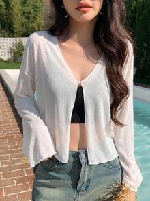 DAZY 女款休閒百搭純色和服式罩衫 夏季款 - 白色 - 查看 1