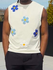 Harrin Don Harrin Don Men's Knitted Floral Print Sleeveless Casual Top, Suitable For Summer - White - View 4
