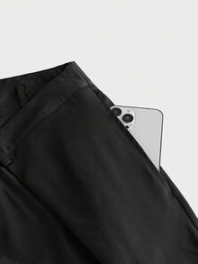 AXEPEAK Pantalones anchos de pierna suelta con diseño deconstruido de unicolor para hombres - Negro - Ver 6