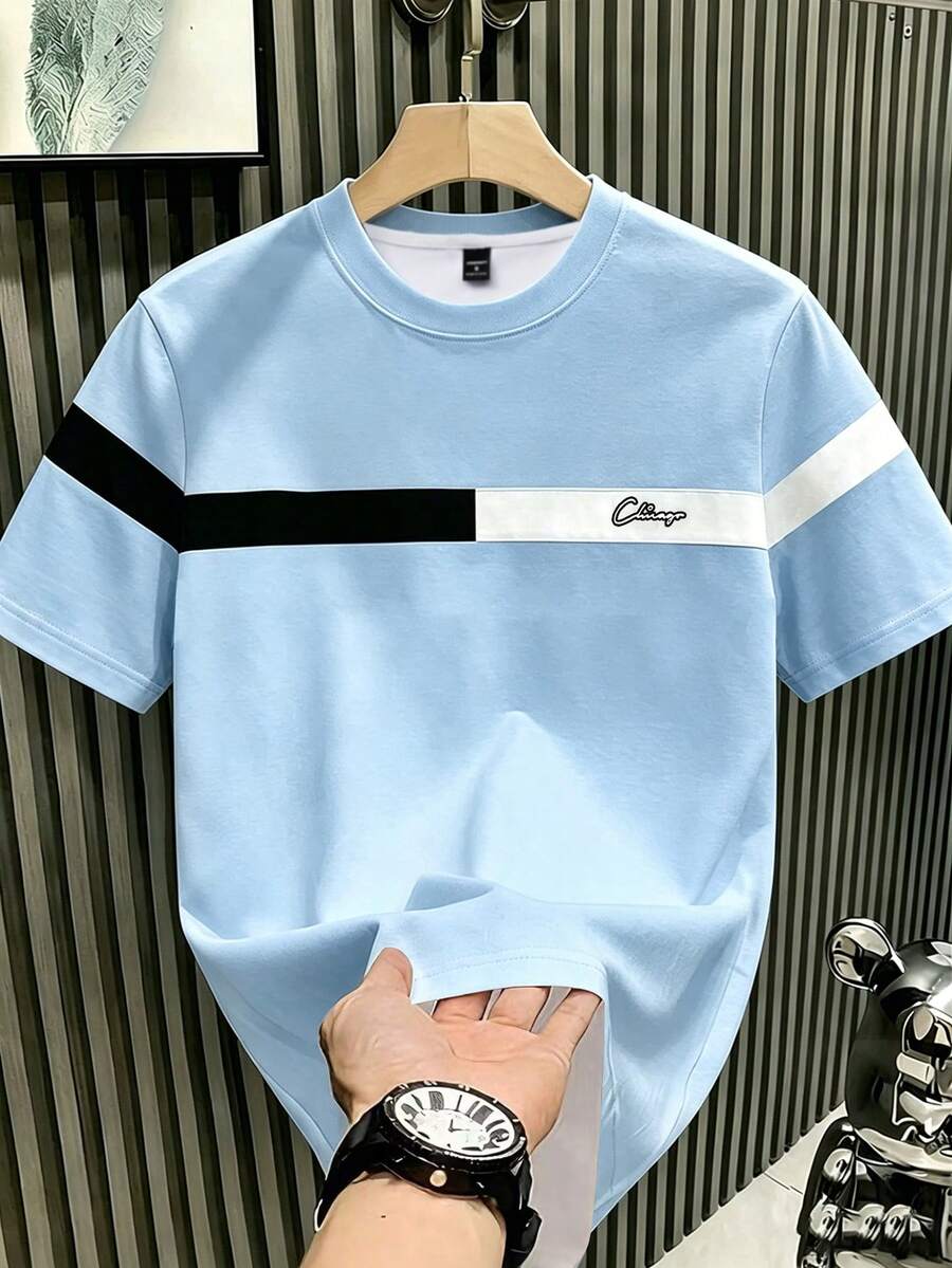 Manfinity Hypemode Men's Colorblock Letter Print Crew Neck Short Sleeve Casual T-Shirt - Multicolor - View 1