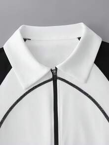 CourtClass CourtClass Kaos Polo Kasual Olahraga Lengan Pendek Raglan Warna Kontras untuk Wanita, Atasan Tenis dan Golf Wanita - Hitam dan Putih - View 5