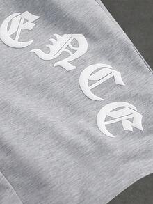SLATEMANN Men's Letter Embossed Double Layer Drawstring Waist Pocket Casual Shorts - Grey - View 7