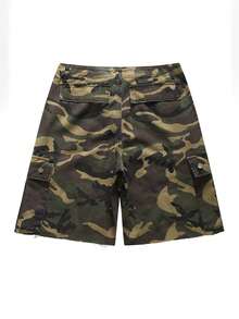 ROMWE MEN Men's Loose Fit Camouflage Denim Shorts With Star Applique Embroidery - Army Green - View 3