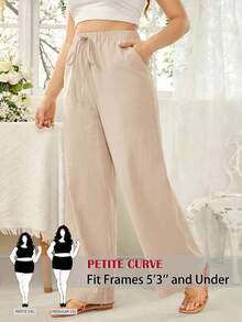SHEIN PETITE CURVE Plus Size Casual Versatile Solid Color Straight Leg Pants - Apricot - View 1