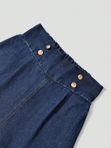 GlowEve Casual Light Blue Button Wide Leg Loose Fit High Waist Cuffed Hem Daily Wear Jeans For Women - Blue - View 3