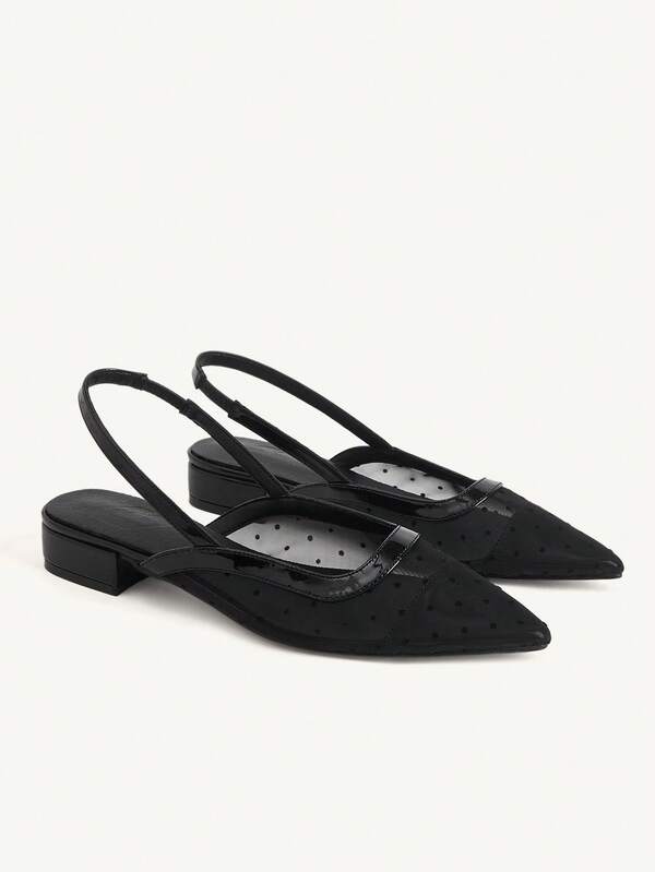 CUCCOO CHICEST Zapatos planos de moda clásica para mujer, malla blanca con lunares, transpirables, elegantes, para uso diario y desplazamientos, zapatos de mujer negros