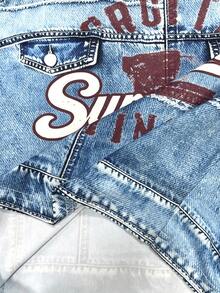 EMERY ROSE Nueva llegada Camiseta corta de ajuste ceñido con efecto de letra retro y estampado de denim para mujeres - Azul - Ver 5