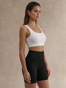 Chiquease Wide Waistband Rib-knit Cycling Shorts - Black - View 1