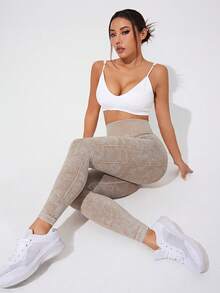 SHEIN Sports Ladies' Simple Sports Leggings Yoga Women Pants - Champagne - View 3