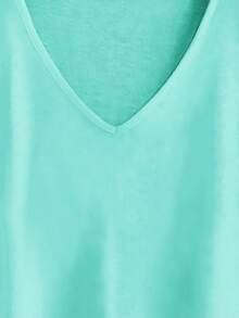 EMERY ROSE Summer Casual Versatile Solid Color Short Sleeve T-Shirt - Blue - View 3