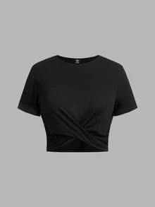 SHEIN Essnce Curve 夏季休閒 Y2K 外出上衣 度假風 黑色條紋短袖短版 T-shirt 2 件組 - 彩色 - 查看 8