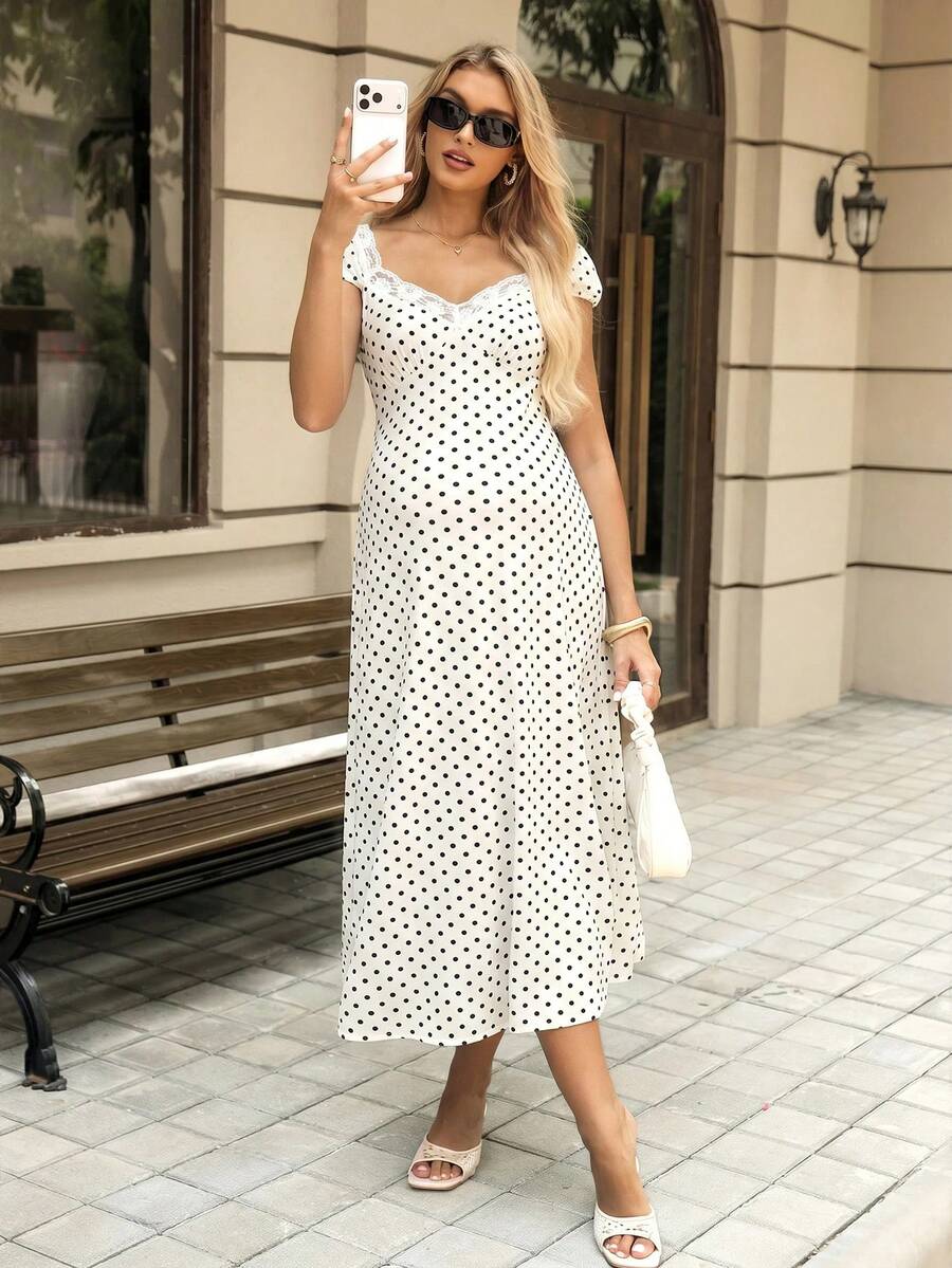 SHEIN 孕婦夏季優雅波點印花洋裝 - 彩色 - 查看 1