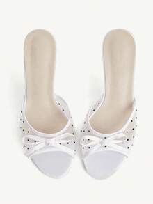 CUCCOO CHICEST Summer New Mesh Polka Dot Sandals Women's Round Toe Thin Heel Bow Breathable High Heels Outside Sandals - White - View 2