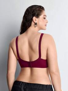 Slumbrini One Piece Plus Size Solid Color Stretchy Ultra-Thin Underwire Bra, Simple For Daily Wear - Burgundy - View 3