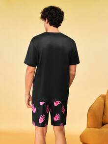 Notgurli Set pigiama casual da uomo estivo con stampa, girocollo, maniche corte e pantaloncini, semplice e comodo, loungewear - Multicolore - Visualizzare 2
