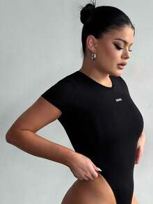 Dayanna Comas Bodysuit Rajut Bertekstur Gaya Y2K Streetwear Musim Gugur Wanita Warna Hitam untuk Musim Panas - Hitam - View 4