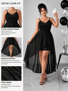 Elenzga Vestido de encaje y gasa hasta la rodilla sin mangas y elegante para mujer de talla grande - Negro - Ver 1