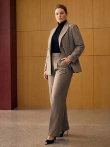 MOTF PREMIUM PLUS SIZE WOMEN SOLID SEAM FRONT WIDE LEG PANTS FALL - Grey - View 4