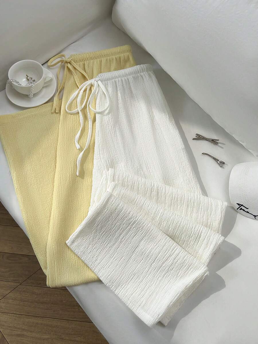 SHEIN Unity 夏季新款經典黑白配色,極簡休閒通勤風,百搭法式時尚女款寬鬆直筒長褲 - 彩色 - 查看 1