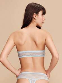 lacRébo Pastel Blue Lace Lingerie Set With Bandeau And Thong,Cute Style Sexy See Through Strapless Bra Bralette Sets - Blue - View 2
