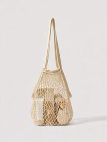 ROMWE Fairycore Mermaid Skeleton Medium Tote, Shopping Bag, Suitable For Students, Back-To-School Season, Work, Business, Commuting, Shopping And Vacation, Etc - Beige - View 12