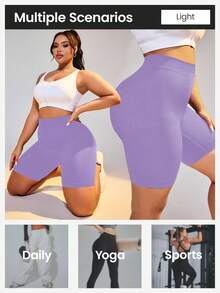 Rhythm Era Shorts de entrenamiento de cintura alta con control de abdomen para tallas grandes - Morado - Ver 4