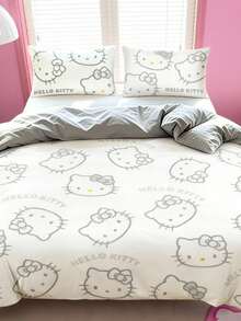 HELLO KITTY AND FRIENDS | SHEIN 3件組可愛卡通印花被套組，磨毛材質，柔軟保暖，多尺寸可選，適用單人床/雙人床/加大雙人床/特大雙人床 - 米白色 - 查看 4
