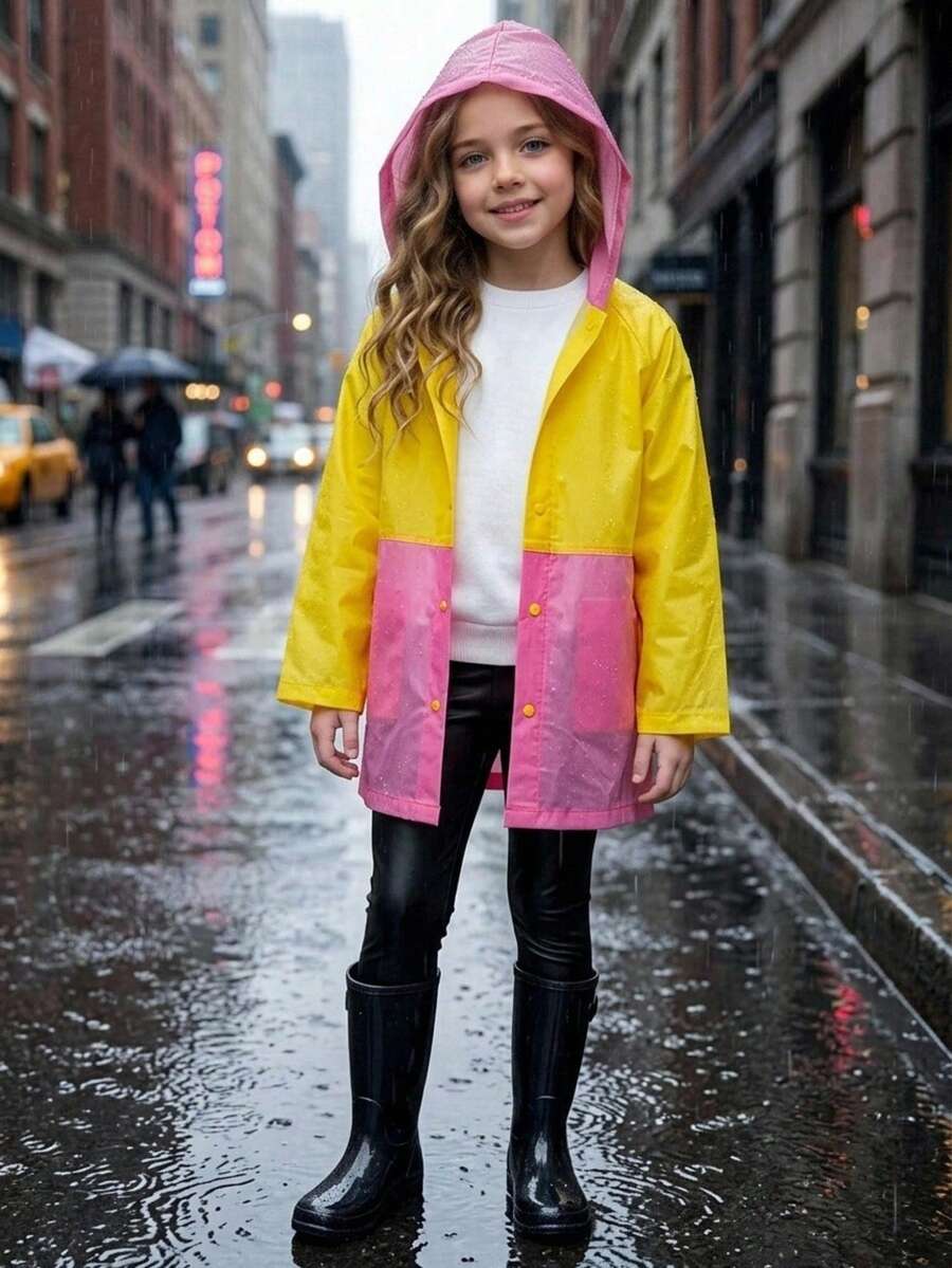 Childproof Bicolor Expandable Backpack Storage Raincoat - ROSA - View 1