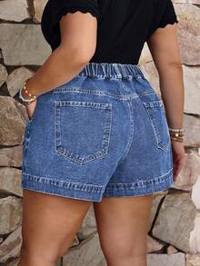 EMERY ROSE Plus Size Women's Pleated Pocket Casual Casual Formal Denim Shorts Carribean Navy Blue Summer - Medium Wash - View 2