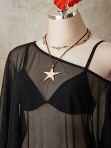 SHEIN ICON 黑色大尺碼女款網紗不對稱下擺不對稱肩鬆垮上衣 - 彩色 - 查看 7
