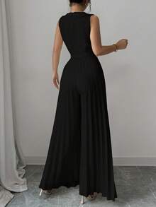 Selianne Women's Elegant Apricot Double-Breasted Pleated Jumpsuit, Suitable For Spring And Autumn - Black - View 2