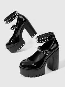 ROMWE Grunge Punk Women Shoes Fashion Sexy Platform High Heel Shoes Punk Gothic Rivet Inlaid Classic Nightclub Party Festival - Black - View 6