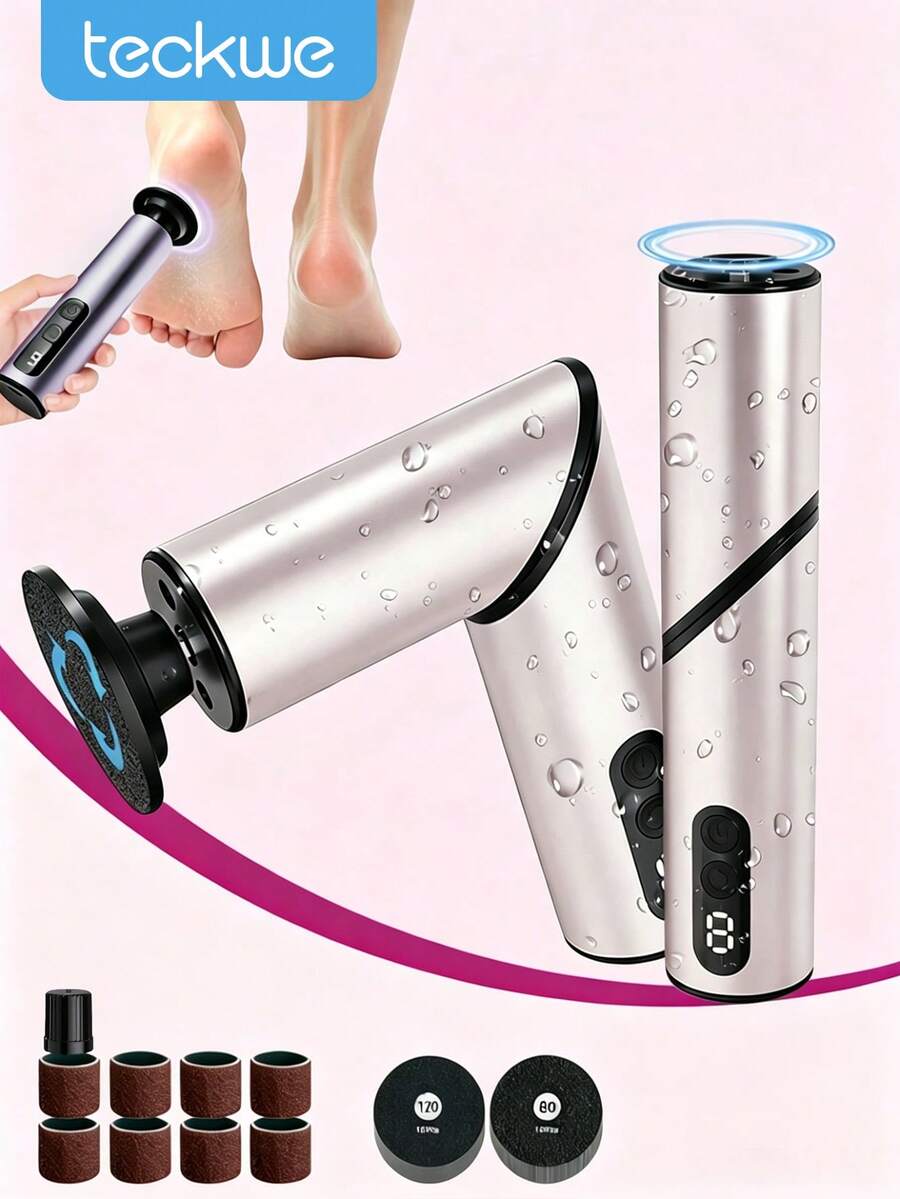 Teckwe 5-In-1 Professional Electric CallusRemover(Portable & Foldable), Removes99.92% Of Calluses In 3 Mins, RechargeableFoot File Pedicure Kits With 10 & 20 Grit Padsfor Soft Smooth Feet, Gunmetal Gray,USB Cable Not Included - View 1