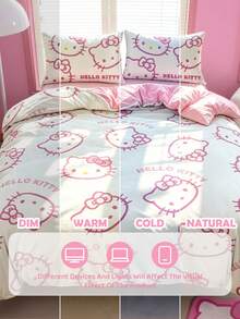 HELLO KITTY AND FRIENDS | SHEIN 3件組可愛卡通印花被套組，磨毛材質，柔軟保暖，多尺寸可選，適用單人床/雙人床/加大雙人床/特大雙人床 - 淺粉色 - 查看 9