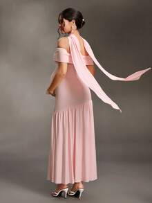 Cheriluna Maternity Women's Elegant Off-Shoulder Pleated Maternity Maxi Dress - Pink - View 2