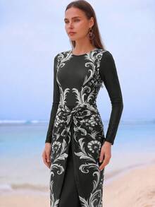 Swim Mulvari Swim Shayni 夏季沙灘女款連身泳衣套裝阿拉伯風服飾 - 黑與白 - 查看 5