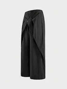 AXEPEAK Pantalones anchos de pierna suelta con diseño deconstruido de unicolor para hombres - Negro - Ver 4