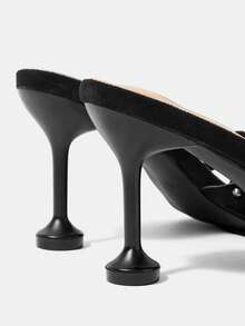 CUCCOO HITCHD Women's New Fashion Suede Rhinestone Open-Toed Round Toe Sexy Stiletto Sandals, Elegant Temperament, Comfortable And Advanced - Black - View 5